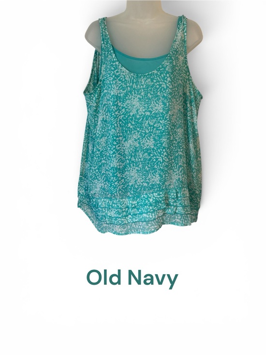 Old Navy Tops - OLD NAVY Aqua Floral Double-Layer Attached Tank Top  XLARGE   #11